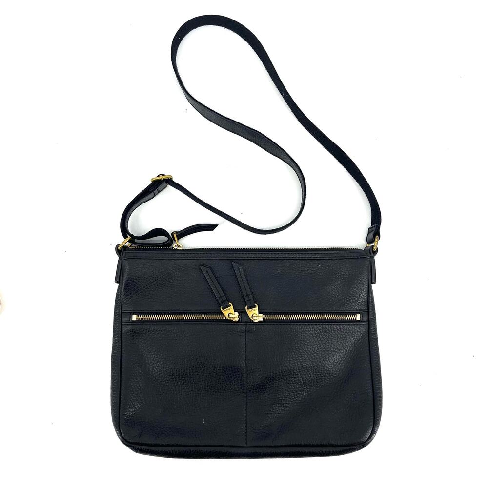 Fossil Pebbled Black Leather‎ Rectangle Shoulder Bag Purse